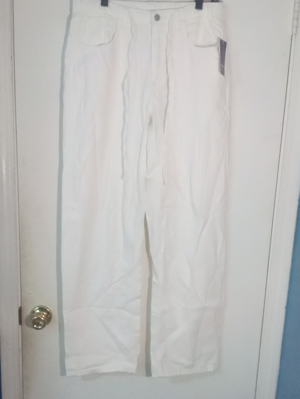 * Parke White Drawstring Pants Sz 8: Wide leg Denim